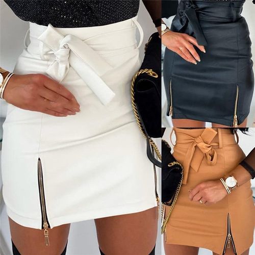 Double Zipper PU Leather Pencil Skirt - musthaveskirts - Modalova