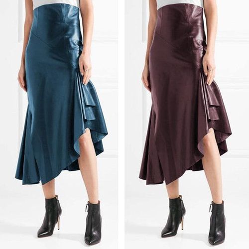 Faux Leather Mid-Calf Skirt - musthaveskirts - Modalova