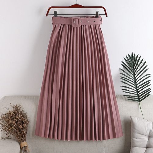 Autumn Pleated Long Skirt with Belt - musthaveskirts - Modalova