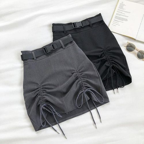 High Waist Mini Skirts Drawstring Belt - musthaveskirts - Modalova