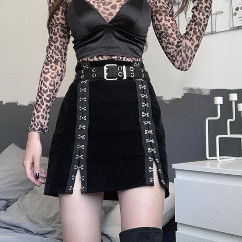 Gothic Metal Buckle Mini Skirt - musthaveskirts - Modalova