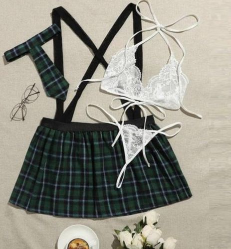 Lingerie School Uniform Lace Bra Set Mini Skirt - musthaveskirts - Modalova