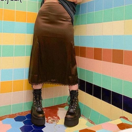 Ladies Brown Lace Patchwork Skirt - musthaveskirts - Modalova