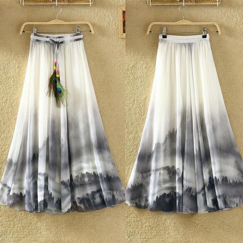Chiffon Flower Print Drawstring Maxi Long Skirt - musthaveskirts - Modalova