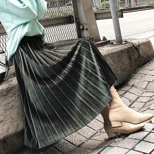 Long Silver Maxi Pleated Skirt - musthaveskirts - Modalova