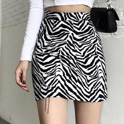 Zebra Print Black Striped Mini Skirt - musthaveskirts - Modalova