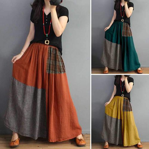 Elastic Waist Maxi Tunic Print Skirt With Pockets - musthaveskirts - Modalova