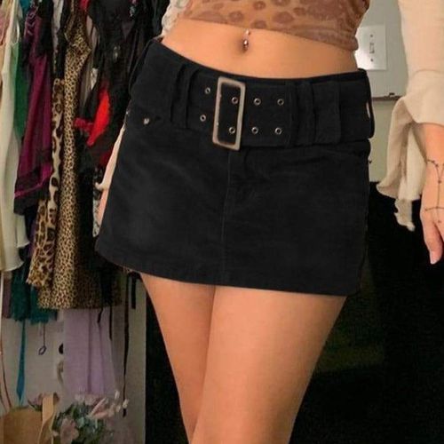 Korean Style Aesthetic Mini Skirt With Goth Belt - musthaveskirts - Modalova