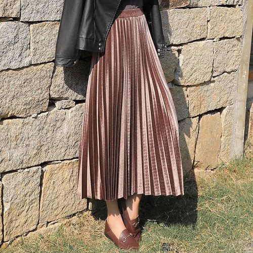 High Waist Casual Loose Pleated Long Skirt - musthaveskirts - Modalova