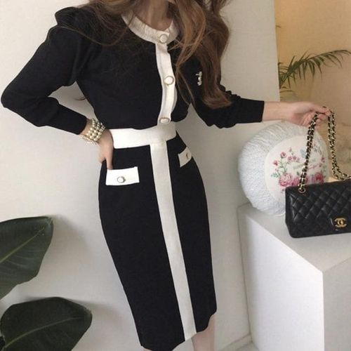 Long Sleeve Cardigan + Elastic Waist Long Skirt Suits - musthaveskirts - Modalova