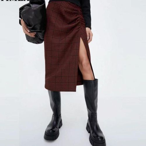Fold Effect Front Split Skirts - musthaveskirts - Modalova