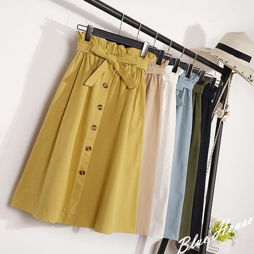 Elegant Button High Waist Pleated Skirt - musthaveskirts - Modalova