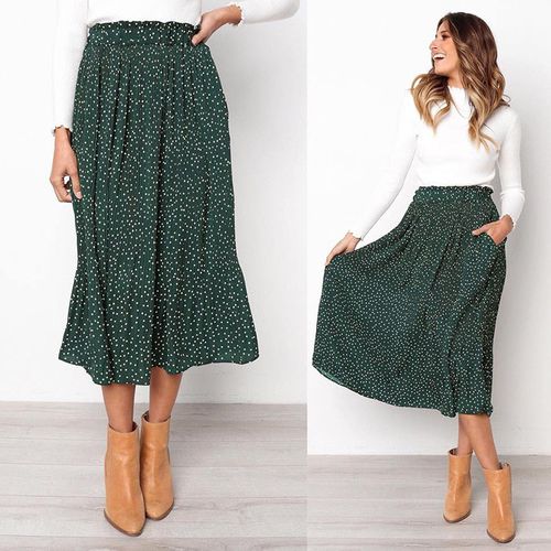 Polka Dots Midi Skirt with Pockets - musthaveskirts - Modalova
