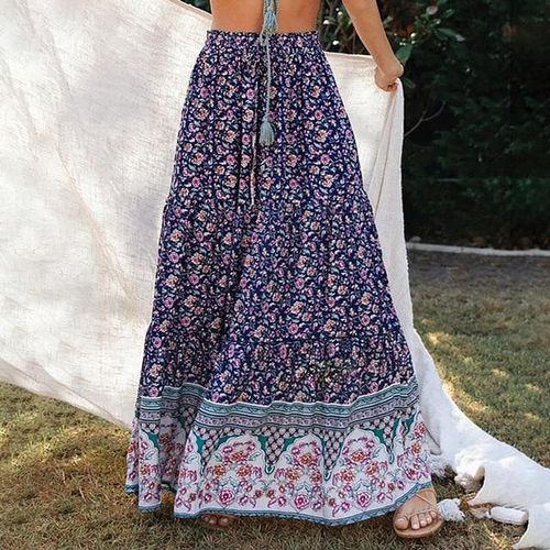 Long Stitching Floral Ruched Skirts - musthaveskirts - Modalova