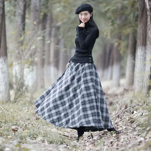 England Style Plaid Woolen Skirts - musthaveskirts - Modalova