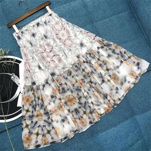 High Waist Printed Patchwork Pleated Skirt - musthaveskirts - Modalova