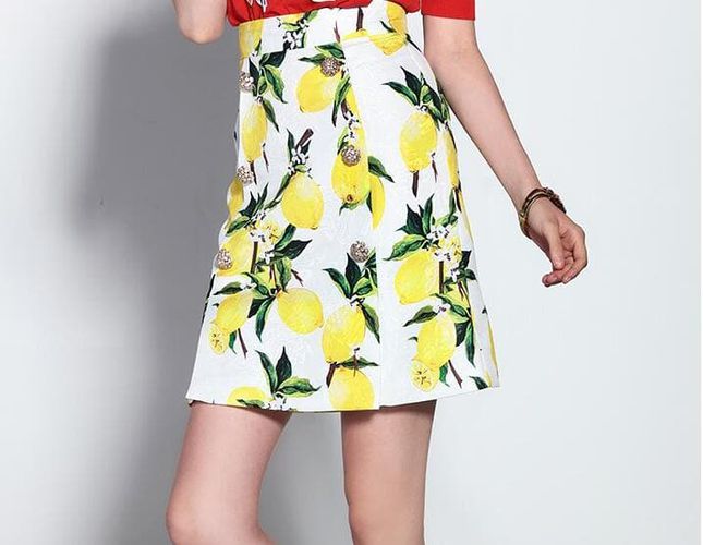 High Waist Fruit Print Skirt - musthaveskirts - Modalova