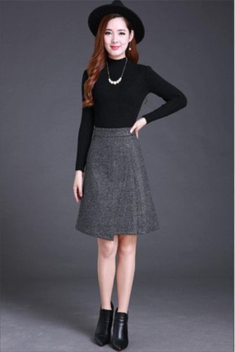 Fashionable Woolen Plaid Hip Pleated Skirt - musthaveskirts - Modalova