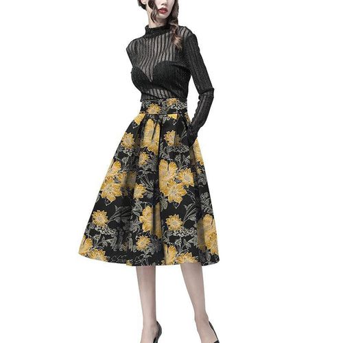 Embroidered Pleated Floral Skirt - musthaveskirts - Modalova