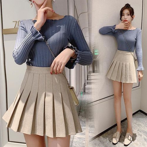 College Style Woolen Pleated Skirt - musthaveskirts - Modalova
