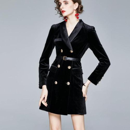 Long Sleeve Button Black Business Suit - musthaveskirts - Modalova