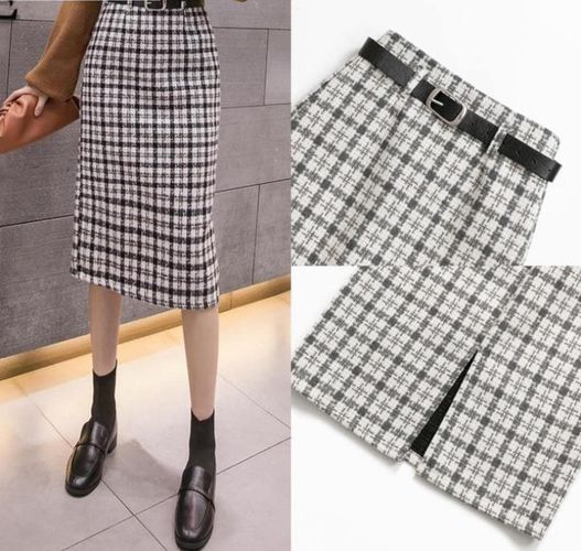 Korean Style Straight Plaid Skirts - musthaveskirts - Modalova