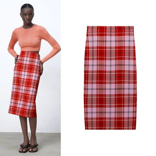 French Style Red Plaid Skirt - musthaveskirts - Modalova