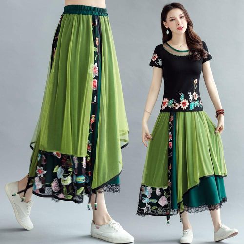 Grass Green Patchwork Skirt - musthaveskirts - Modalova