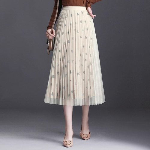 Heart Print Tulle Pleated Skirts - musthaveskirts - Modalova