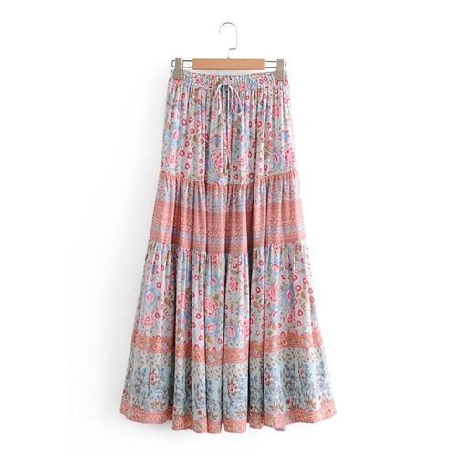 Holiday Style Sashes Floral Print Long Skirt - musthaveskirts - Modalova
