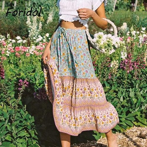 Floral Print Casual A-line Long Skirt - musthaveskirts - Modalova