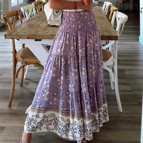 Floral Pleated A-line Boho Skirts - musthaveskirts - Modalova