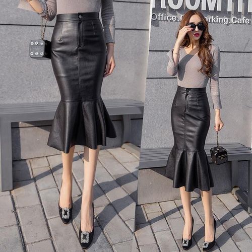 Elegant PU Leather Skirt - musthaveskirts - Modalova