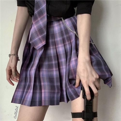 Summer Gothic Pleated Plaid Skirt - musthaveskirts - Modalova