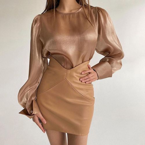 High Waist Faux Leather Zipper Mini Skirt - musthaveskirts - Modalova
