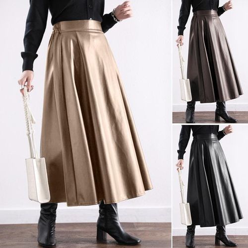 Lady PU Leather Solid Skirt - musthaveskirts - Modalova