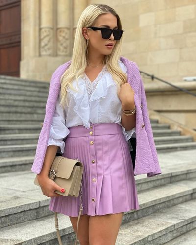 Pu Leather Buttons Mini Pleated Skirt - musthaveskirts - Modalova