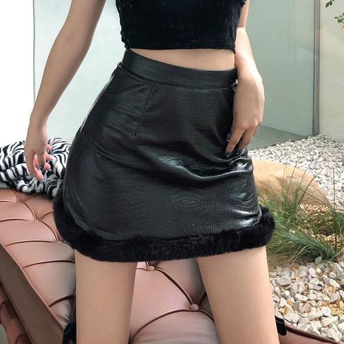 High-waisted Leather Plush Skirts - musthaveskirts - Modalova