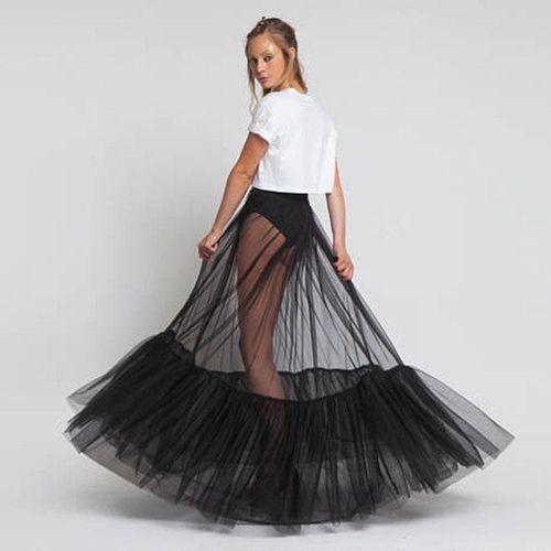 Sheer One Layer Black Maxi Skirt - musthaveskirts - Modalova