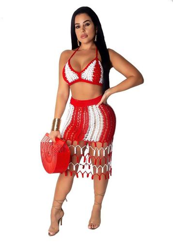 Hand Crochet Beach Dress Two Piece Set - musthaveskirts - Modalova