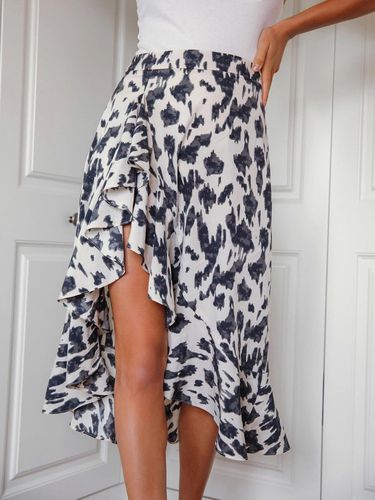 Leisure Split Ruffled Leopard Print Long Skirt - SZDYCF - Modalova