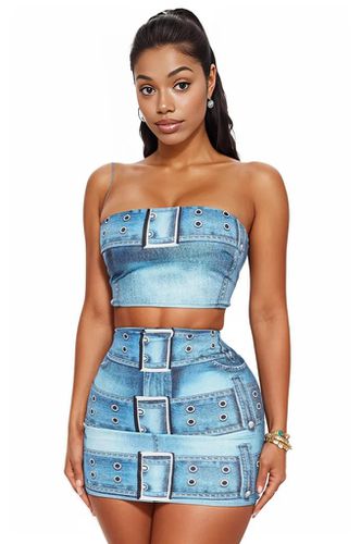 Blue Realistic Denim Print Sexy 2Pc Dress Outfit - AMIClubwear - Modalova