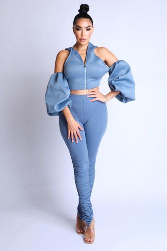 Puff Sleeve Hoodie Set - KandyKouture - Modalova