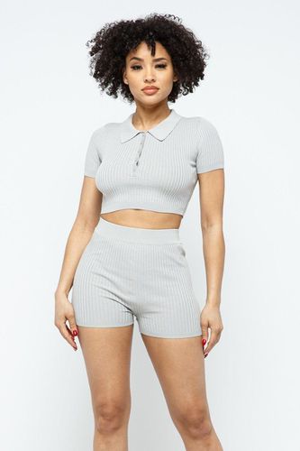 Collar Crop Top + Shorts Set - KandyKouture - Modalova