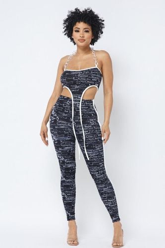 Mesh Print Crop Top With Plastic Chain Halter Neck With Matching Leggings - KandyKouture - Modalova