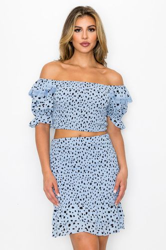 Smocking Ruffled Printed Top & Skirts Set - KandyKouture - Modalova