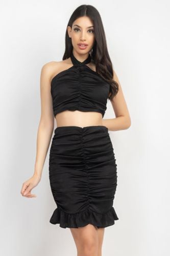 Halter Neck Crop Top & Skirts Set - KandyKouture - Modalova