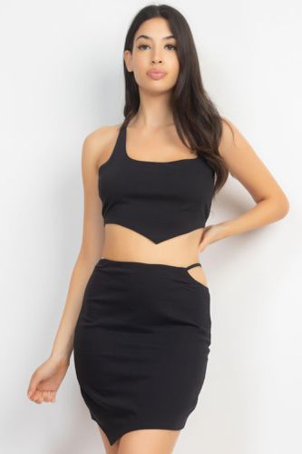 Asymmetrical Cross Back Top & Skirts Set - KandyKouture - Modalova