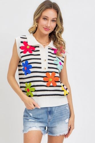 Flower Patch Stripe Knit Top - KandyKouture - Modalova