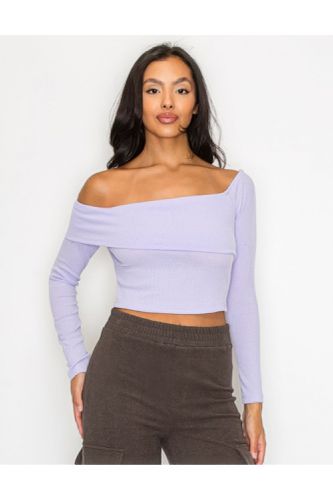 Bardot ribbed long sleeve crop top - KandyKouture - Modalova